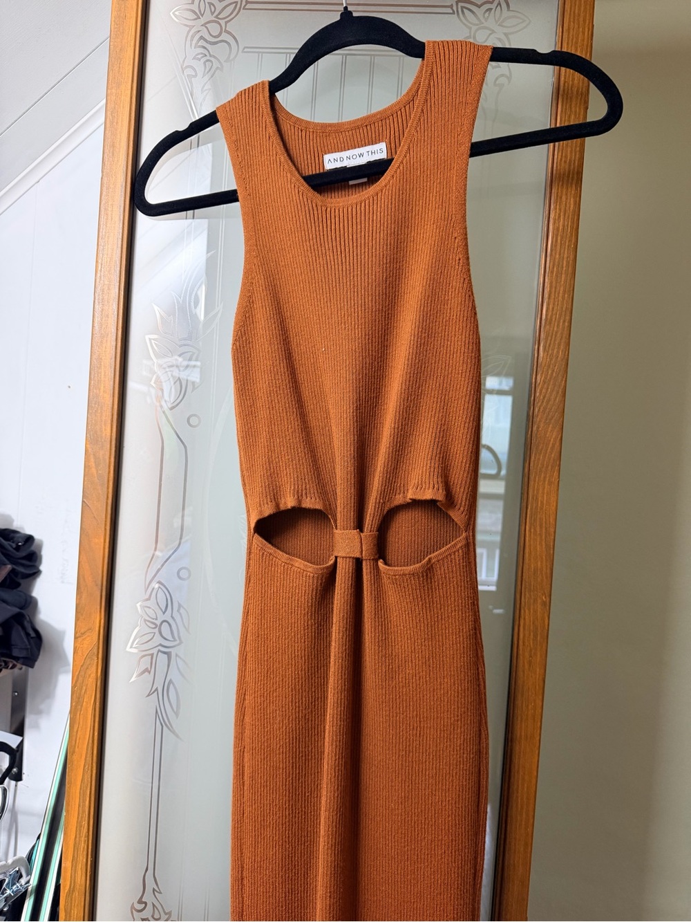 And Now This Rust Cutout Knit Midi Dress